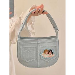 Totes Bags Vintage Retro American Angel Denim Women s Bag Shoulder Baseball Handbag Coin Purse Large Capacity Cute Side s 240516