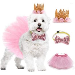 Dog Apparel Tutu Skirt With Hat Crown And Bowtie Collar For Pet Birthday Party Supplies