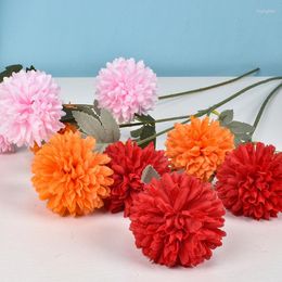 Decorative Flowers European-style Three-headed Table Tennis Chrysanthemum Dandelion Simulation Flower Silk Wedding Arrangement Home D