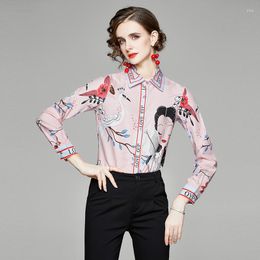 Women's Polos Spring Autumn Elegant Women Blouse Vintage Cartoon Print Long Sleeve Shirts Female Streetwear Runway Designer Tops
