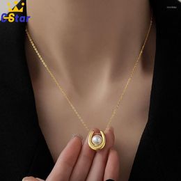 Pendant Necklaces U-shaped Pearl Necklace For Women Stainless Steel Sexy Clavicle Chain Europe And America Fashion Girls Party Jewelry
