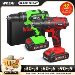 Electric Drill WOSAI Series 12V 16V 20V Cordless Screwdriver Mini Wireless Power Driver 251 Torque Settings LithiumIon Battery 221122