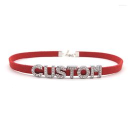 Choker Red Color Korean Leather Collar For Women Personalized Custom Crystal English Letter Name Necklace DIY Kpop Jewelry Gifts