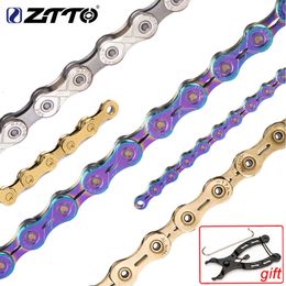 ZTTO MTB 9S 11 Speed Gold Colourful Road Bicycle Chain for 10 12 Mountain Bike Chains with Silver Master Missing Link Connect 0210