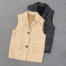 Women's Vests Autumn Spring 2023 Chic Genuine Leather Waistcoat Fashion Sheepskin Real Vest Tops A980