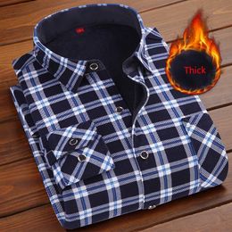 Men's Casual Shirts Autumn Winter Thick Velvet Dress Shirt For Men Long Sleeve Warm Fleece Lining Fashion Soft Flannel L 5XL 230209