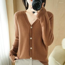 Women's Knits 2023 Spring And Autumn Ladies V-Neck Cardigan Casual Knitted Loose Top Solid Colour Long Sleeve Fashion Large Size Women's