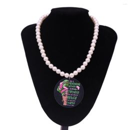 Choker Women Party Gift African Ethnic Inspiration Stronger Braver Smarter Painted Wooden Necklaces Inspire Pearl Jewelry