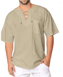 Men's T Shirts 2023 Summer Linen Short Sleeved Men's Shirt Cotton V-neck Casual Men T-shirt Loose Breathable Tee For 3XL