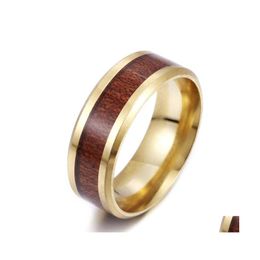 Band Rings Men Fashion Ring Stainless Steel Wood Wedding Anniversary Birthday Gift Jewelry Drop Delivery Dhonx