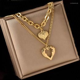 Pendant Necklaces 316L Stainless Steel Small Uneven Folds Double Love Heart Women Necklace Wedding Party Jewellery High-quality Girlfriend