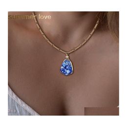 Pendant Necklaces Resin Geometric Stone Crystal Necklace For Women Gold Plating 6 Color Fashion Jewelry Wholesale Drop Delivery Penda Dh1Gj
