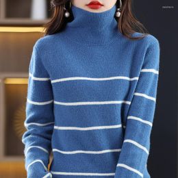 Women's Sweaters 2023 Autumn And Winter Pure Wool Ladies Casual Color Matching Turtleneck Pullover Loose Fashion Knitted Sweater Women