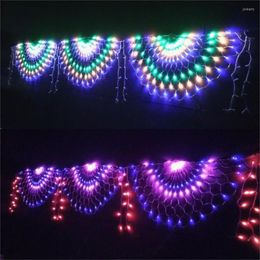 Strings 3 0.5M 414 LED Peacock Net Lights Outdoor Window Curtain Fairy Light Waterproof Mesh String For Garden Fence Decor