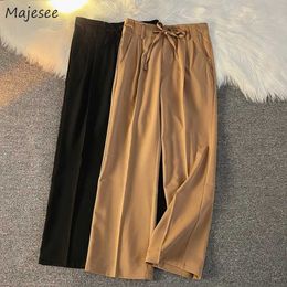 Men's Pants Men High Street Drstring Solid Simple Wide Leg Trouser All-match Chic Fashion Loose Ins Popular Youth Leisure Soft Newly Y2302