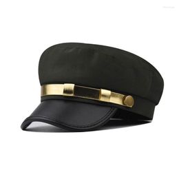 Berets Unisex Adult Yacht Boating Ship Sailor Captain Hat Costume Navy Style Marine Cosplay Pu-leather Octagonal DXAA