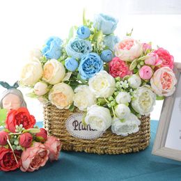 Decorative Flowers 30cm Artificial Rose Home Wedding Decoration Peony Silk Flower Set For Indoor