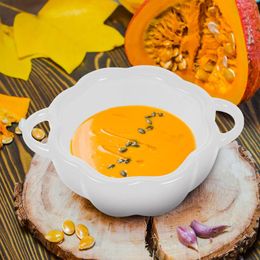 Bowls Bowl Soup Ceramic Pumpkin Decor Harvest Pot Dish Halloween Lid Dessert Candy Cup Stew Serving Salad Cereal Steam Stockpot