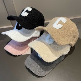 Ball Caps New Women Autumn Winter Letters Fashion Casquette Cap Foreign Warm Lamb's Wool Black Outdoor Casual Men Adjustable Baseball Hat G230209