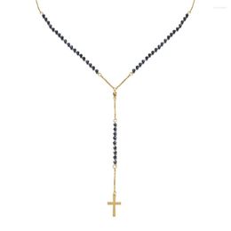 Pendant Necklaces Catholic Stainless Steel Rosary Beads Chain Y Shape Cross Necklace For Women Men Religious Jewellery