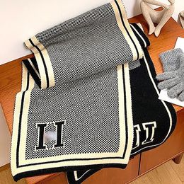 Quality Korean Scarf Warm Rectangular Striped Gray Jacquard Winter Warp Knitted Scarfs Factory Wholesale