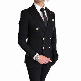 Mens Suits Blazers Fashion Lapel Black Wedding Prom Dress Double Breasted Groom Party Tuxedo 2 Pieces Set 230209