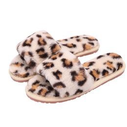 Slippers Winter Leopard-Printed Ladies Soft Shoes Flip Flop Open Toe House Sandals Home Warm Cotton Big Size 30