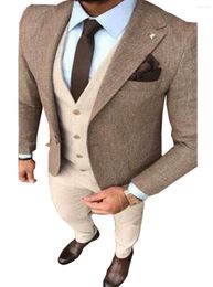 Men's Suits Men 3 Pieces Wool Tweed Jacket Wedding Classic Notched Lapel Dinner Man Blazer Groom (Blazer Vest Pants)