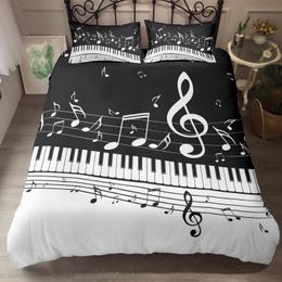 Bedding sets 3D Printing Set Music Note Black And White Duvet Cover s Microfiber 2 3 Pieces Clothes Design 230210