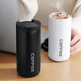 Water Bottles 400ml 500ml Coffee Mug with Lid LeakProof Milk Tea Thermos Mugs 304 Stainless Steel Travel Thermal Cup Insulated Bottle 221122