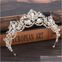 Copricapo da sposa di lusso Corona scintillante Cristalli con strass Corone nuziali reali Velo di cristallo Fascia Accessori per capelli Diademi per feste Dhr6Q