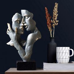 Decorative Objects Figurines NORTHEUINS Resin Kissing Couple Mask Statue Lover Miniature Figurines for Interior Valentine's Day Gift Home 230209