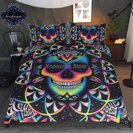 Bedding sets Chaos by Brizbazaar Set Colourful Skull Black Neon Skeleton Bed Cover 3 Piece Galaxy Duvet Gothic Bedspread 230210