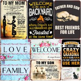 Lovely Flower art painting WELCOME To My Home Iron Metal Poster Tin Sign Plate Wall Decoration Vintage Art Painting Family Rule Personalised Plaque Size 30X20 w02