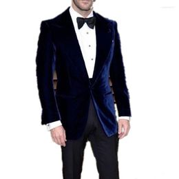 Men's Suits Men's Wedding Slim Bridegroom Tuxedo Dark Blue Velvet Jacket Custom