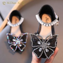 Sneakers Childrens Sandals Fashion Sequins Bow Girls Princess Baby Flat Heels Sandals Summer Dance Performance Kids Shoes 230210