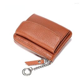 Wallets Japan Style Mini Wallet For Women With Keychain Small Coin Walle Cowhide Zipper Bag Women's Card