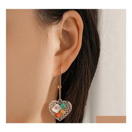 Dangle Chandelier Small Fresh Hollow Love Coloured Diamond Shell Earrings Personality Candy Colour Temperament Long Heartshaped Wedd Dh6Ql