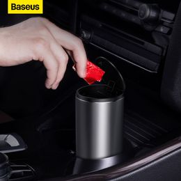 Waste Bins Baseus Car Trash Bin Can Mini Auto Dust Organizer Car Interior Rubbish Bag Garbage Container Storage Box Bucket Auto Accessories 230210