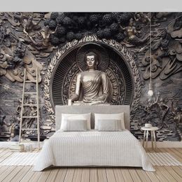 Wallpapers Custom 3D Stereoscopic Relief Buddha Statue Po Background Decor Art Wallpaper For Living Room Decoration Papier Peint Mural1