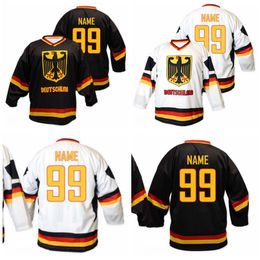 CUSTOM Team Germany Deutschland Ice Hockey Jersey Mens Embroidery Stitched White Black any number and name Jerseys