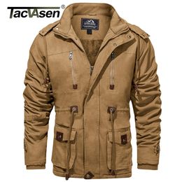 Mens Jackets TACVASEN Thicken Fleece Lined Coats Tactical Hooded Jacket Winter Warm Coat Outdoor Cargo Outwear Windbreaker Parka Man 230210