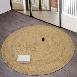 Carpets Water Reed Rattan Hand-Woven Carpet Round Bedroom Modern Living Room Decoration Non-Slip Floor Mat