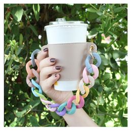 Other Kitchen Dining Bar 350ml Chain Portable Coffee Cup Holder Hanging Paper Leather Case Milk Tea Beverage Bag 221122