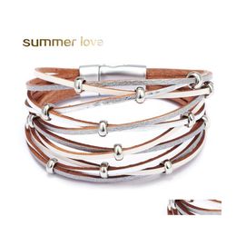 Link Chain Beads Leather Charm Bracelets Bangles For Women Men Fashion Mtiple Layers Wrap Bracelet Jewellery Gift Drop Delivery Dheon