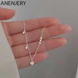 Link Chain ANENJERY Silver Colour Love Heart Bracelet Dainty Heart Zircon Link Chain Bracelet for Women Girls Birthday Gifts Jewellery G230208