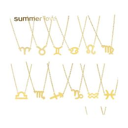 Pendant Necklaces 12 Constellation Stainless Steel Pendants Choker For Women Gold Fashion Simple Chain Necklace Jewelry Gift Drop Del Dhlez