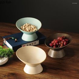 Plates Creative Ceramic Fruit Plate Tall Dessert Candy Coffee Table Desktop Decor Nuts Dried Storage Tray Kitchen Utensils