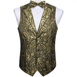 Men's Vests Men Luxury Paisley Vest Silk Sleeveless Slim Fit Dress Waistcoat Fashion Bow Tie Pocket Square Cufflinks Set Shirt Accessories