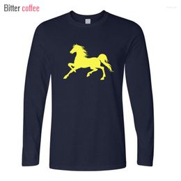 Men's T Shirts Funny Horse Printing Men T-shirts Autumn Streetwear In Black Loose Fashion Long Sleeve Tops Tees European Size